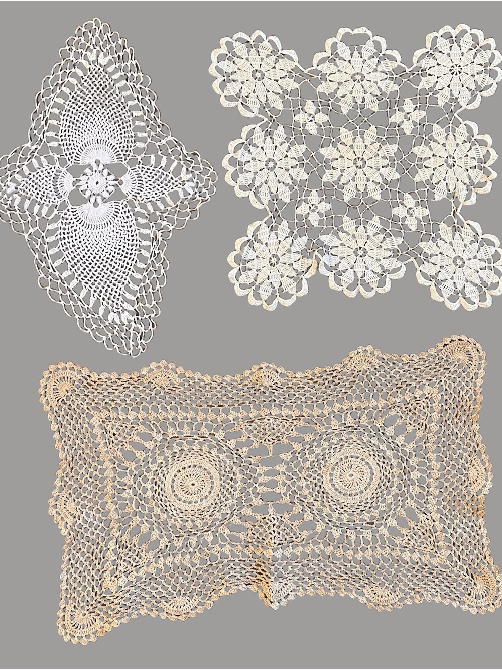 Vintage Elegant Cream Crochet Doilies Set